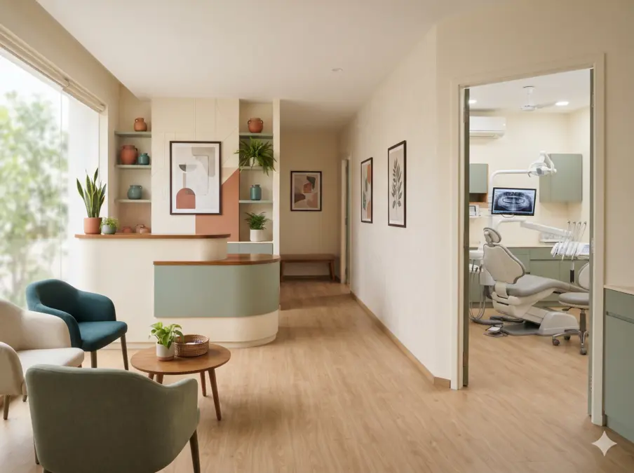 Illustrative clinic reception and consultation area, not a photograph of Sai Specialized Dental Hospital